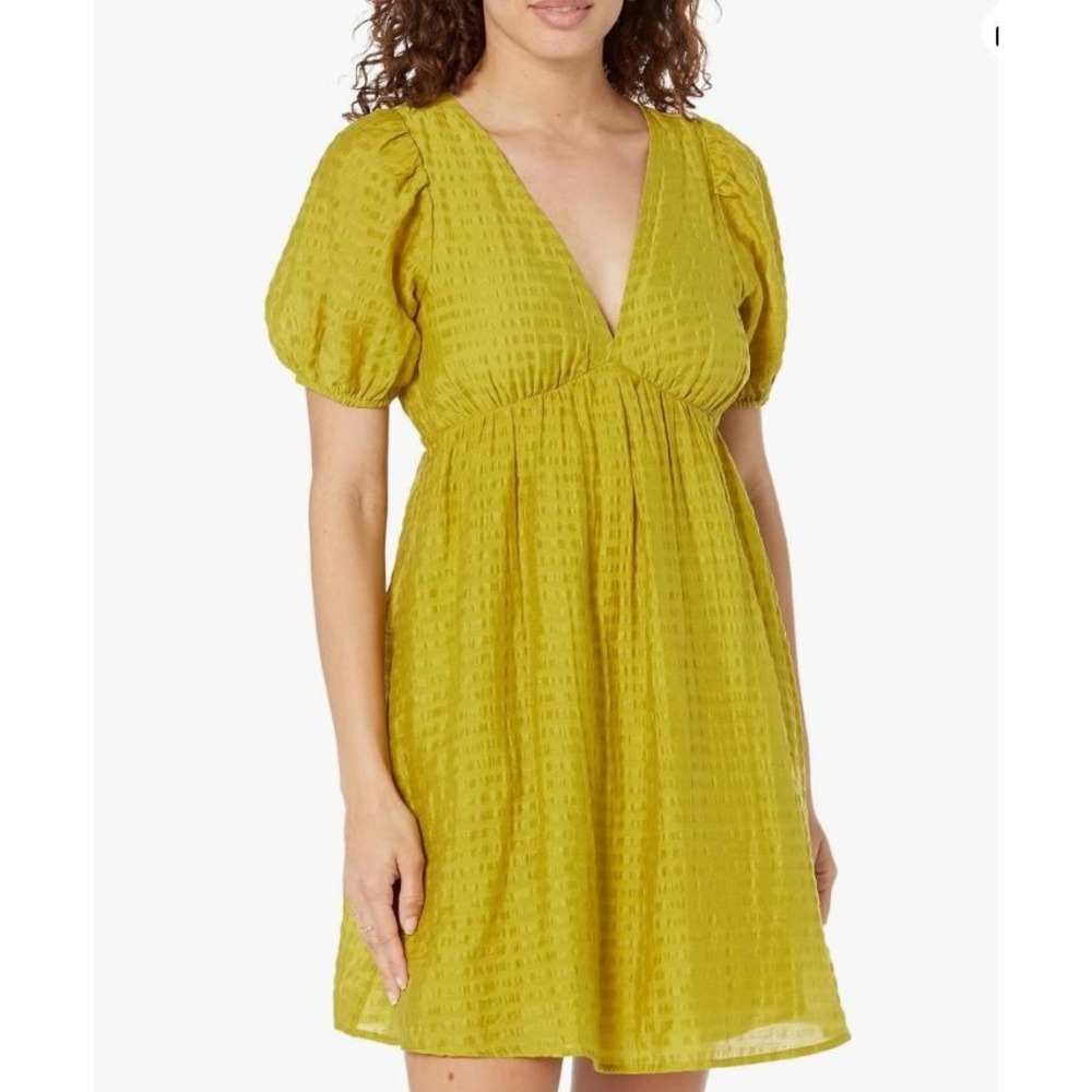 Madewell Annamarie Mini Babydoll Dress Size 0 Citrus Lime Green Puff Sleeve - Picture 1 of 13